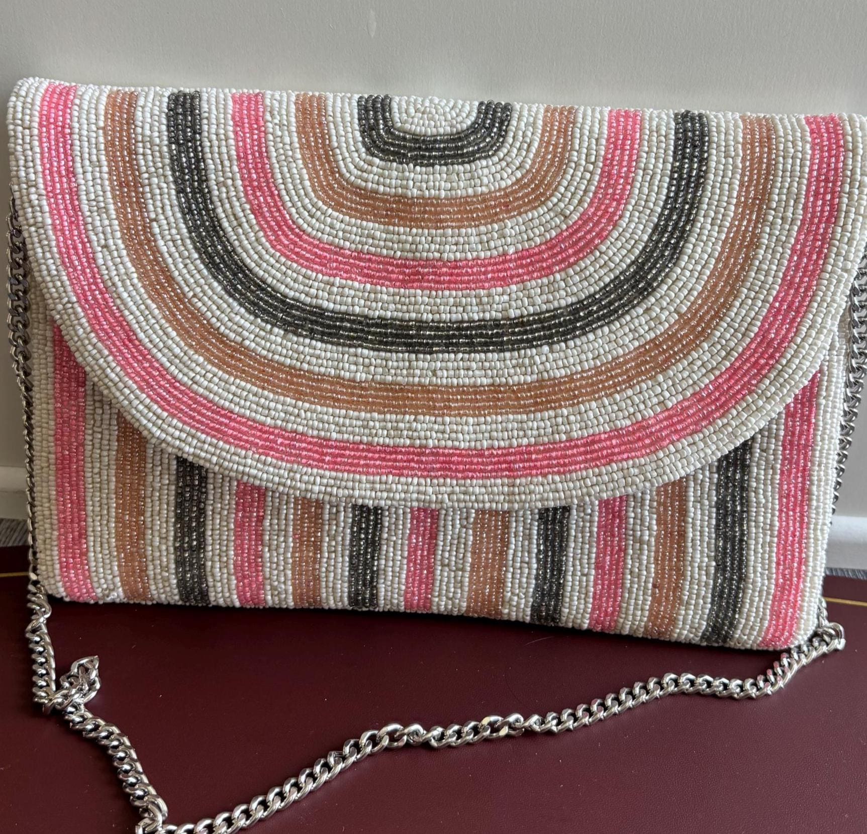 Handcrafted Beaded Clutch | Neutral Evening Purse | Custom Mosaic Beaded | Wedding & Party Handbag