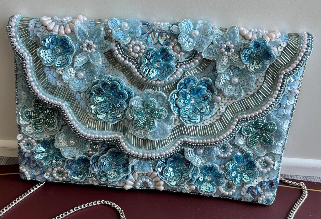 Beaded Sequin Sling Bag | Handmade Beaded Evening Clutch | Detachable Chain Purse | Wedding & Bridesmaid Gift
