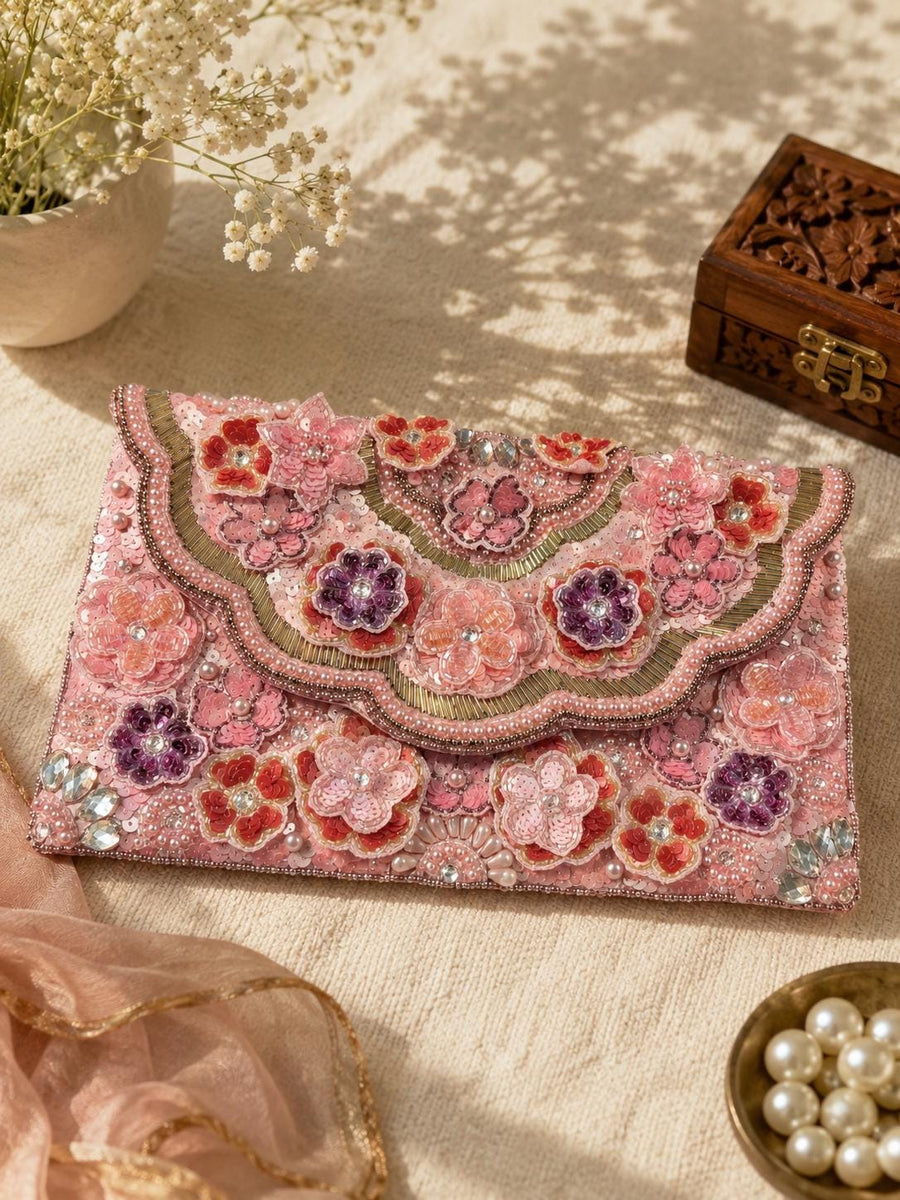 Beaded Sequin Sling Bag | Handmade Beaded Evening Clutch | Detachable Chain Purse | Wedding & Bridesmaid Gift