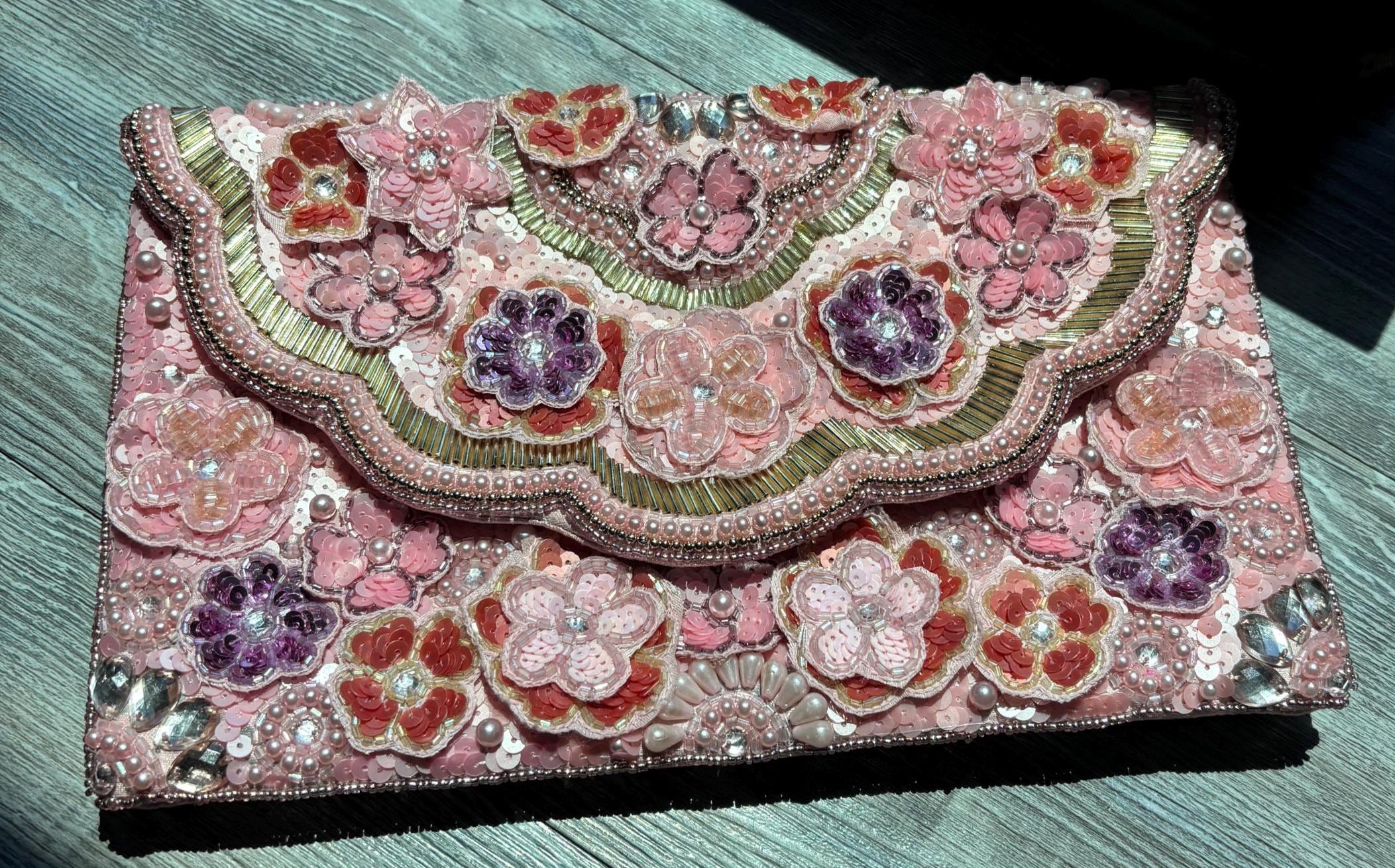 Beaded Sequin Sling Bag | Handmade Beaded Evening Clutch | Detachable Chain Purse | Wedding & Bridesmaid Gift