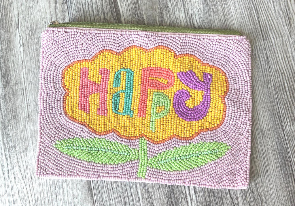 Hand-Beaded Champagne Pouch | Whimsical Sequin Clutch, Summer Wristlet