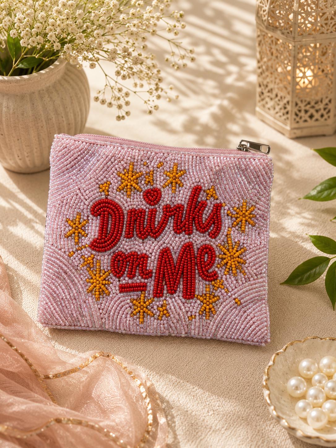 Hand-Beaded Crown Coin Purse | Bead Pouch, Zipper Clutch, Summer Wristlet