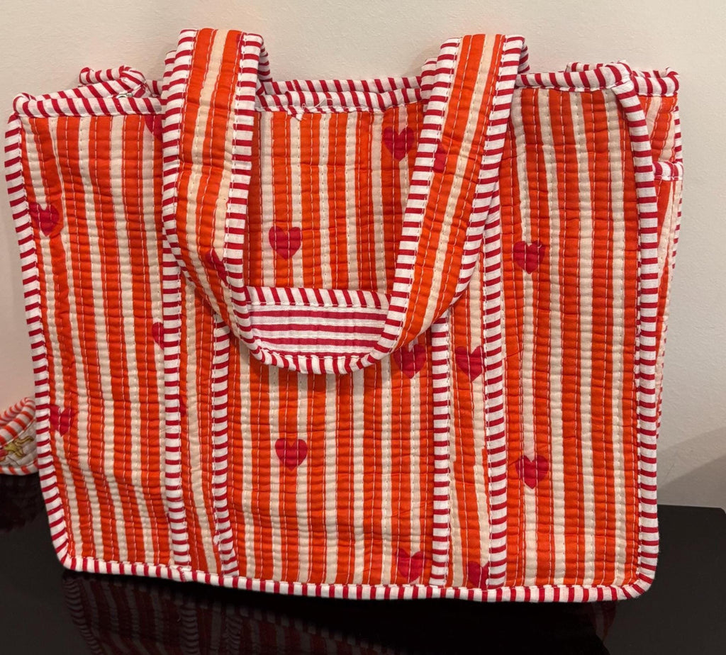 Quilted Cotton Tote Bag | Hand Block Print Shopper, Multicolor, 10x10 inches