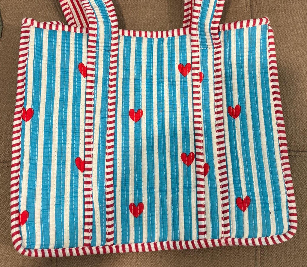 Quilted Cotton Tote Bag | Hand Block Print Shopper, Multicolor, 10x10 inches