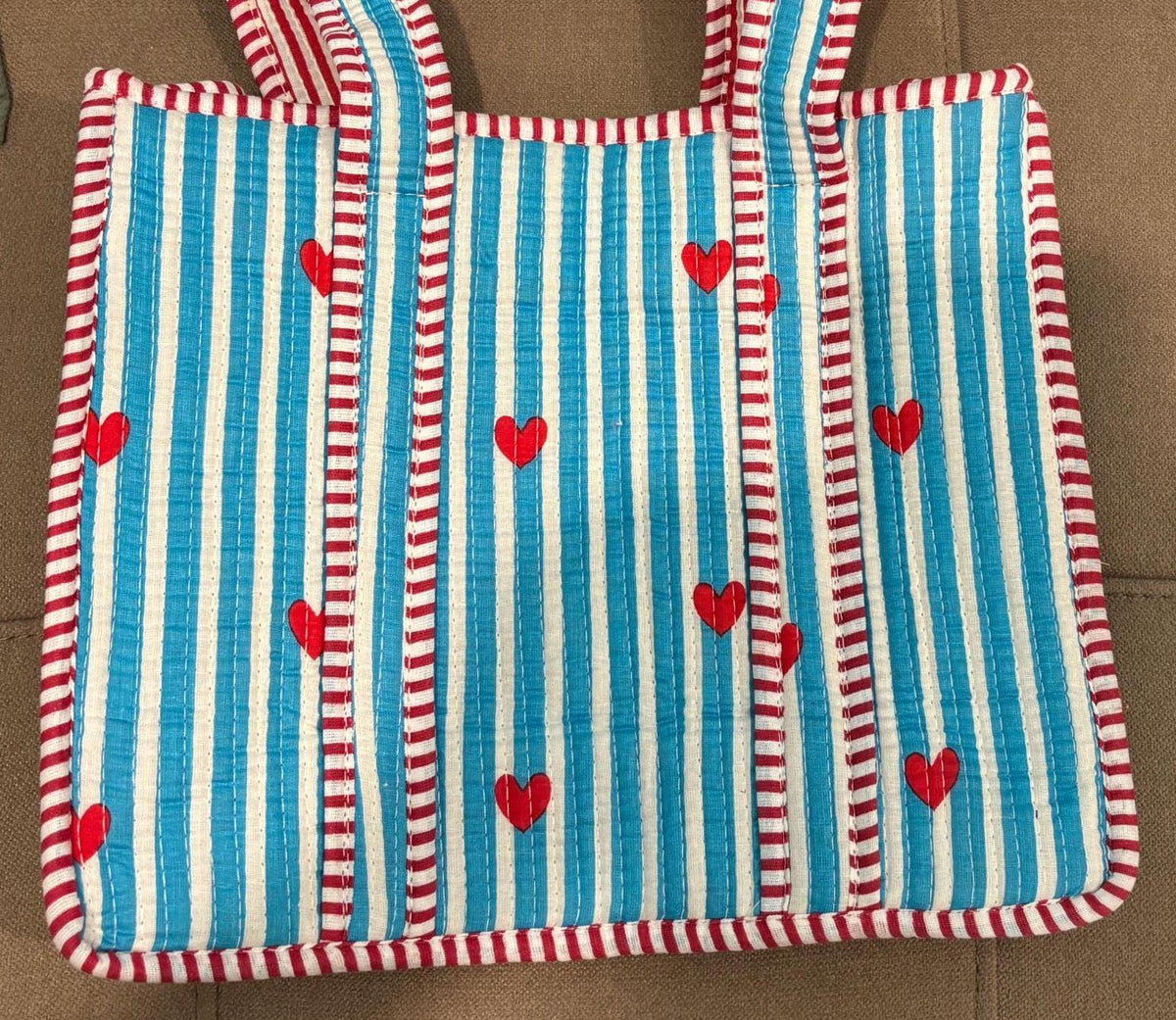 Quilted Cotton Tote Bag | Hand Block Print Shopper, Multicolor, 10x10 inches