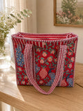 Quilted Cotton Tote Bag | Artisan Block Print Shopper, Eco Friendly Everyday Bag (16x16)
