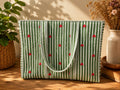 Quilted Cotton Tote Bag | Hand Block Print Shopper, Multicolor, 18x18 inches