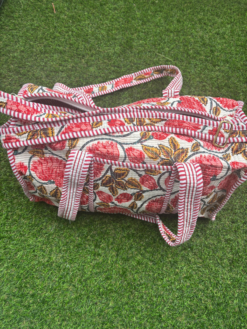 Quilted Cotton Duffle Bag, Handmade Block Print Travel Weekender, Boho Style Woman Bag