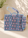 Quilted Cotton Tote Bag | Hand Block Print Shopper, Multicolor, 10x10 inches