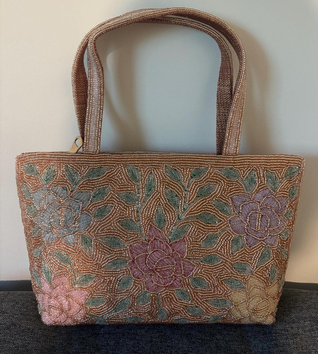 Handmade Beaded Floral Bag | Elegant Evening Handbag | Bridal Gift | Artisan Embroidered Bag