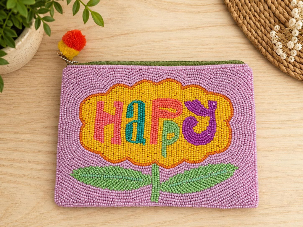 Handmade Beaded Pouch | "Full of Anxiety" Stars Design, Zipper Clutch