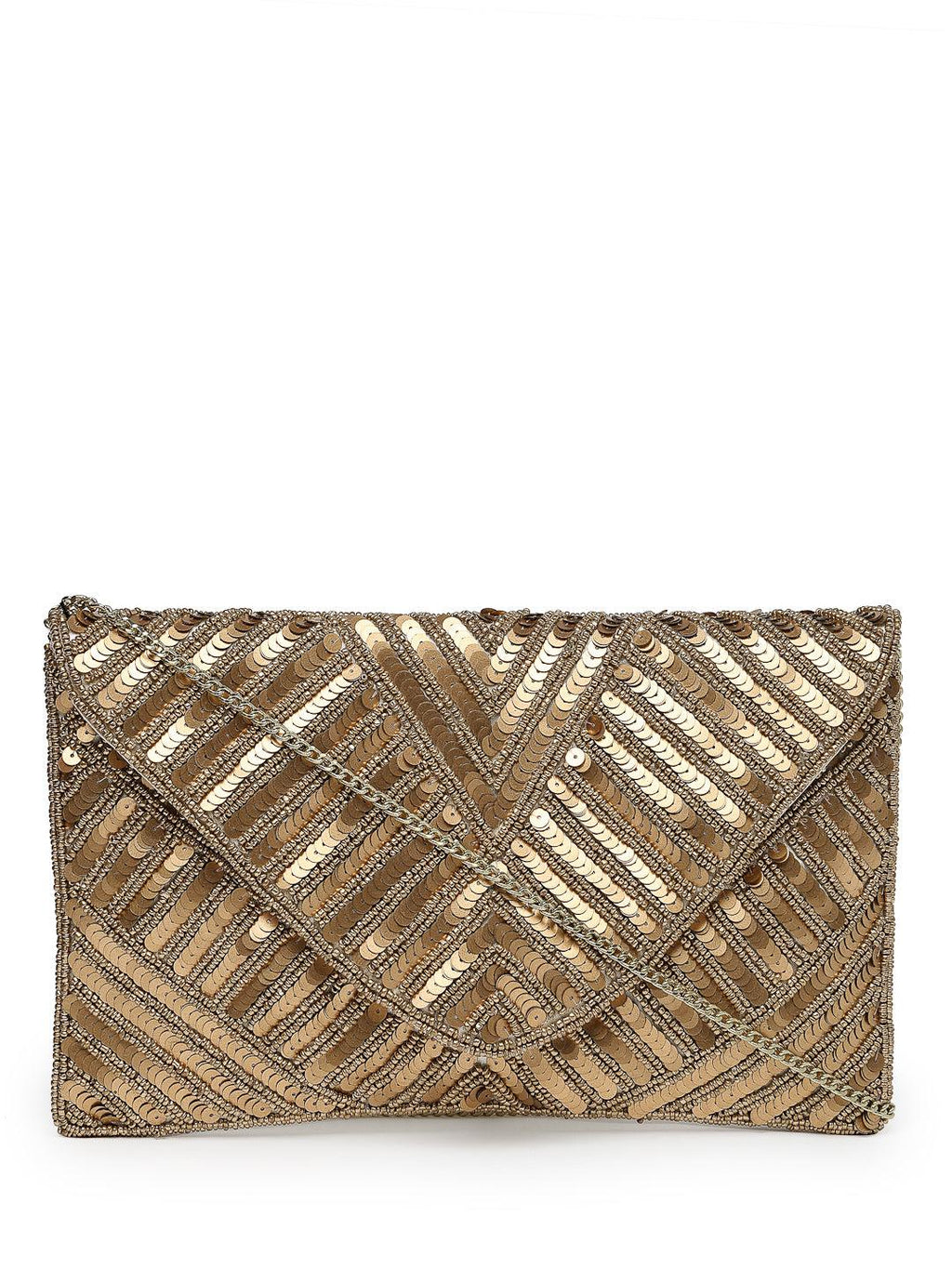 Gold Sequin Chevron Clutch Bag | Beaded Evening Envelope Purse (Handmade)