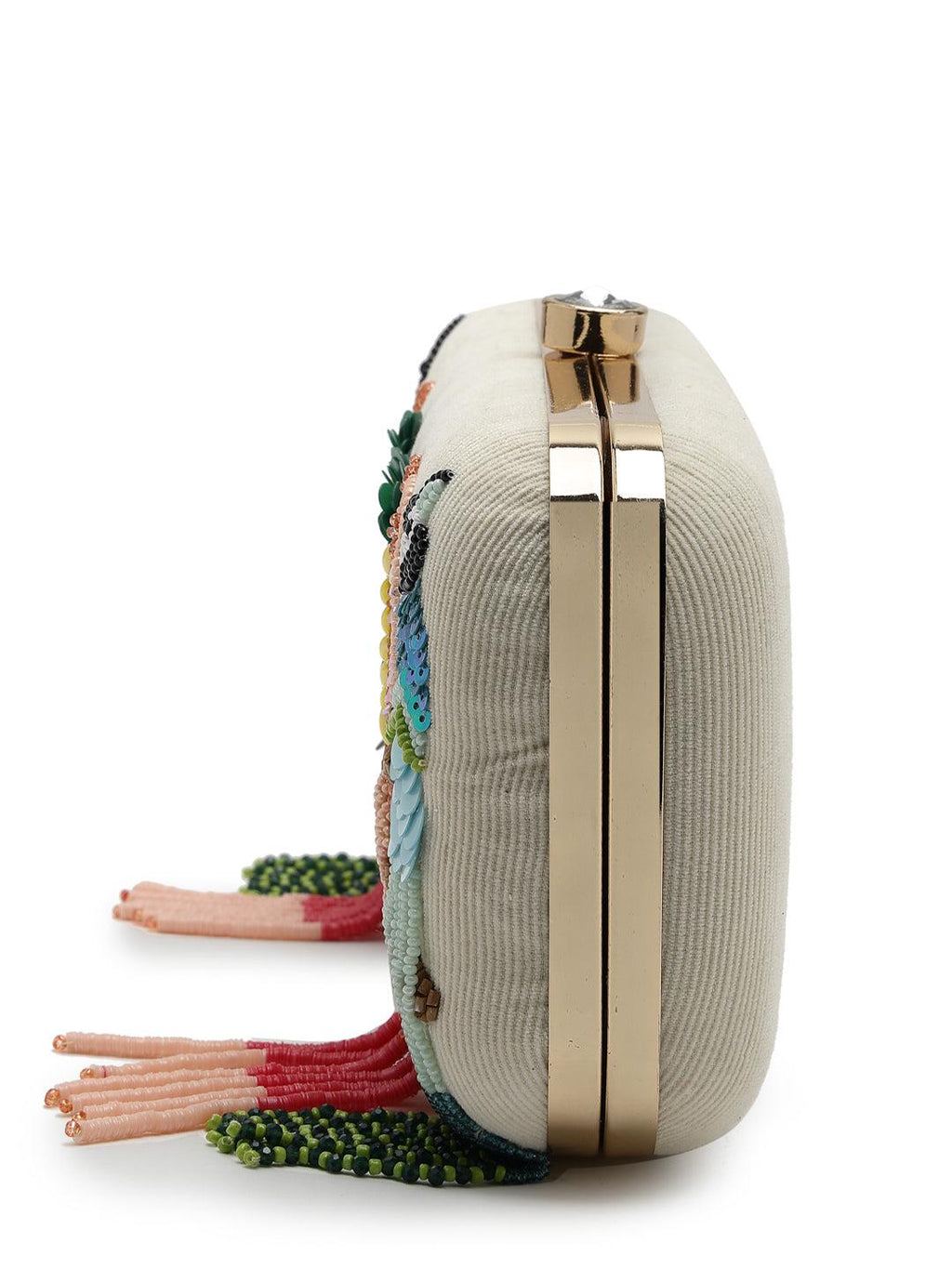 Beaded Bird Clutch Bag | Embroidered Evening Purse, Nature Inspired Ivory Fabric