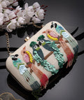 Beaded Bird Clutch Bag | Embroidered Evening Purse, Nature Inspired Ivory Fabric