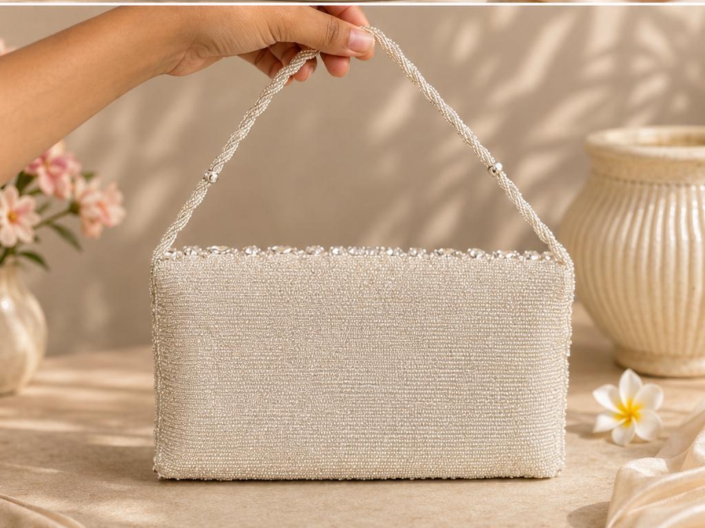 White Silver Crystal Clutch | Rhinestone Embellished Evening Bag | Bridal Purse