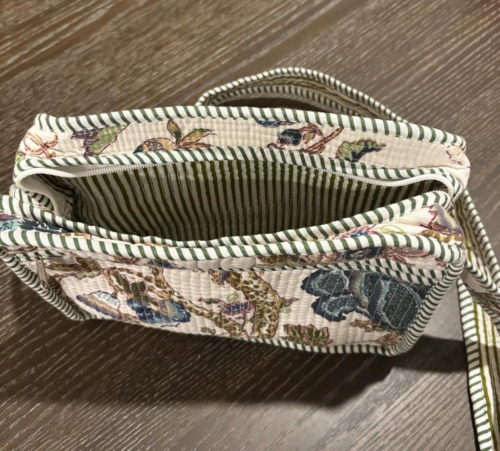 Floral Cotton Quilted Sling Bag, Hand Block Print Shoulder Purse