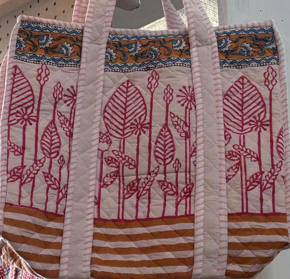 Block Print Tote Bag | Cotton Quilted, Eco Friendly Everyday Bag