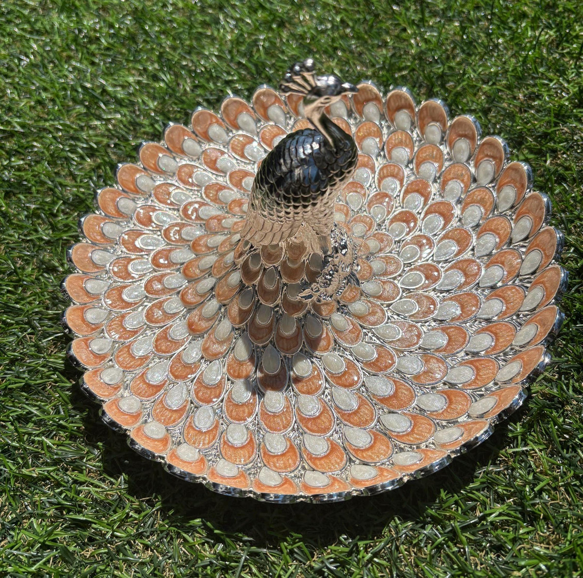 German Silver Peacock Jewelry Tray