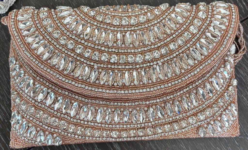 Champagne Gold Crystal Clutch | Rhinestone Embellished Evening Bag | Bridal Purse