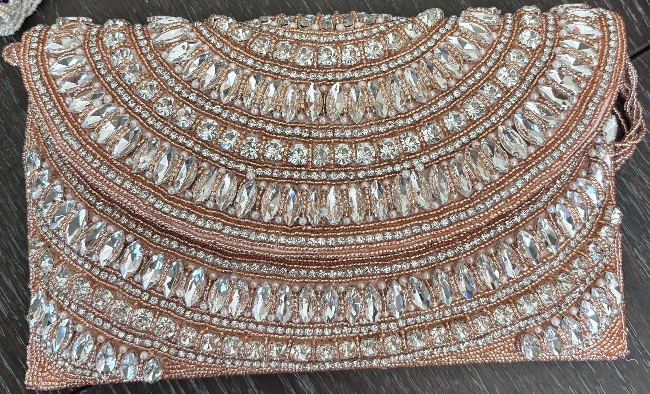 Champagne Gold Crystal Clutch | Rhinestone Embellished Evening Bag | Bridal Purse