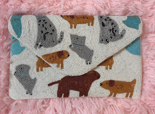 Beaded Clutch Purse | Handmade Beaded Envelope Bag | Cute Pet lover Gift for Women | Puppy Lover Evening Clutch