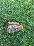 Hand Block Print Quilted Cotton Mini Pouch Keychain, Floral Earphone Case