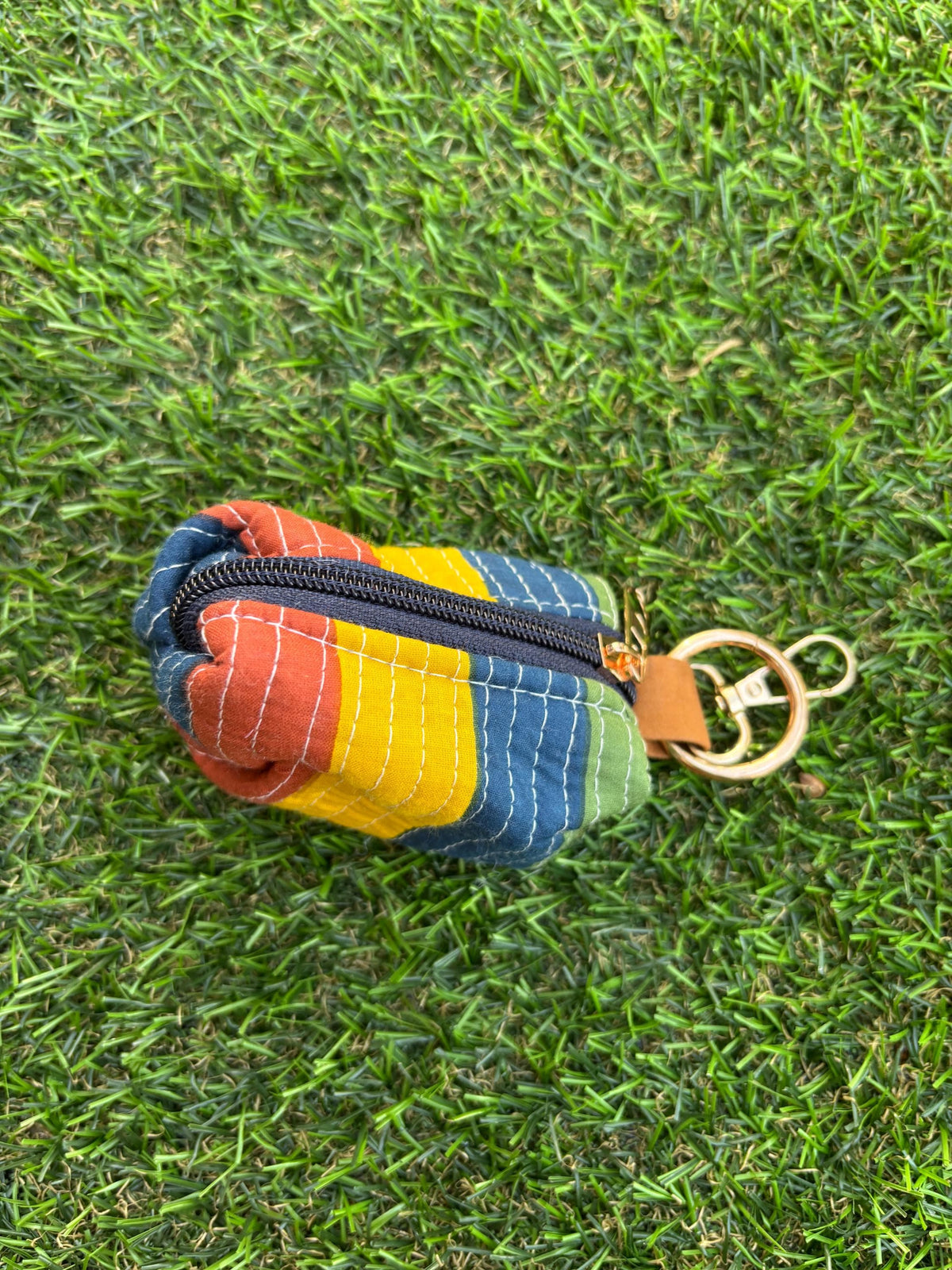Hand Block Print Quilted Cotton Mini Pouch Keychain, Floral Earphone Case