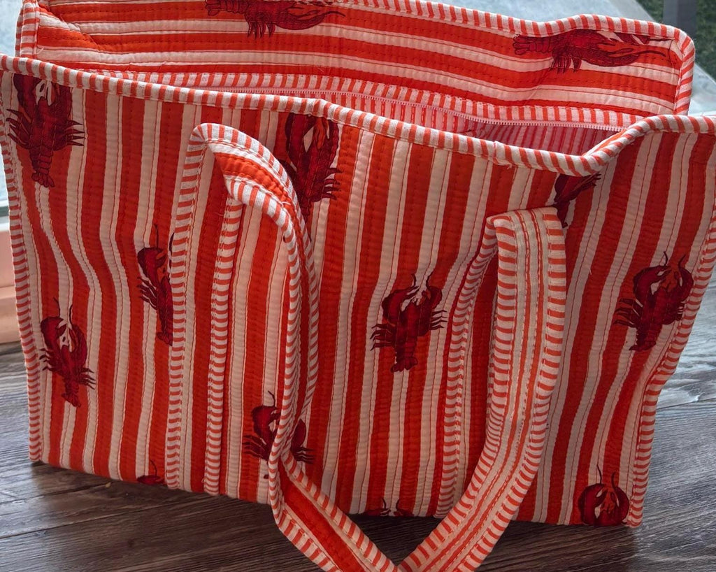 Red Lobster Print Tote Bag | Cotton Quilted, Eco Friendly Everyday Bag