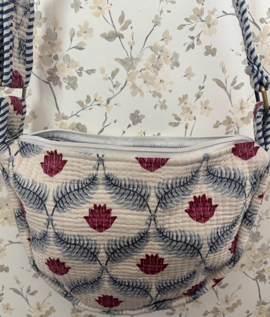 Quilted Cotton Crossbody Bag, Artisan Block Printed Sling Purse
