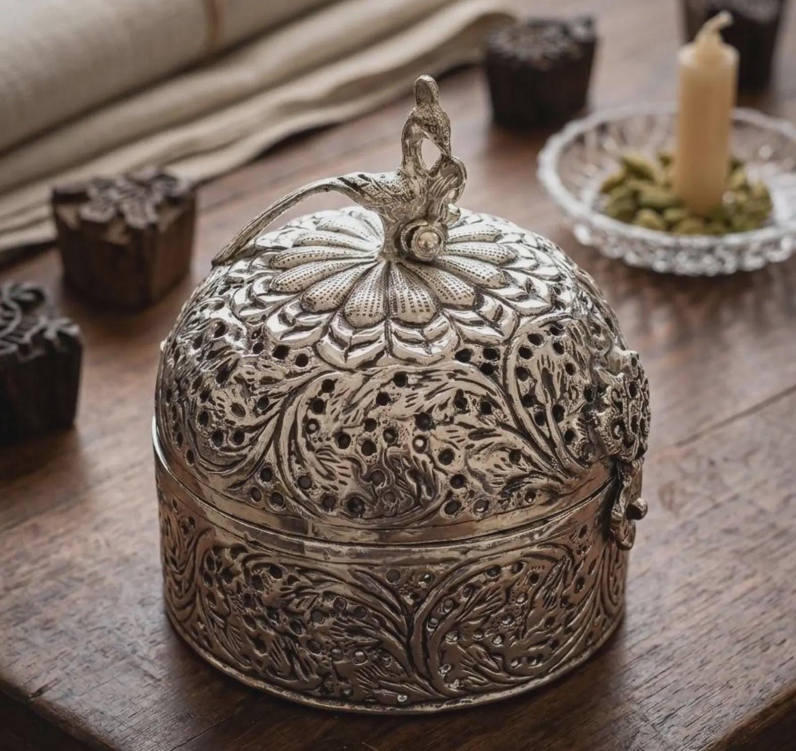 Vintage German Silver Peacock Trinket Box | Ornate Engraved Keepsake Container