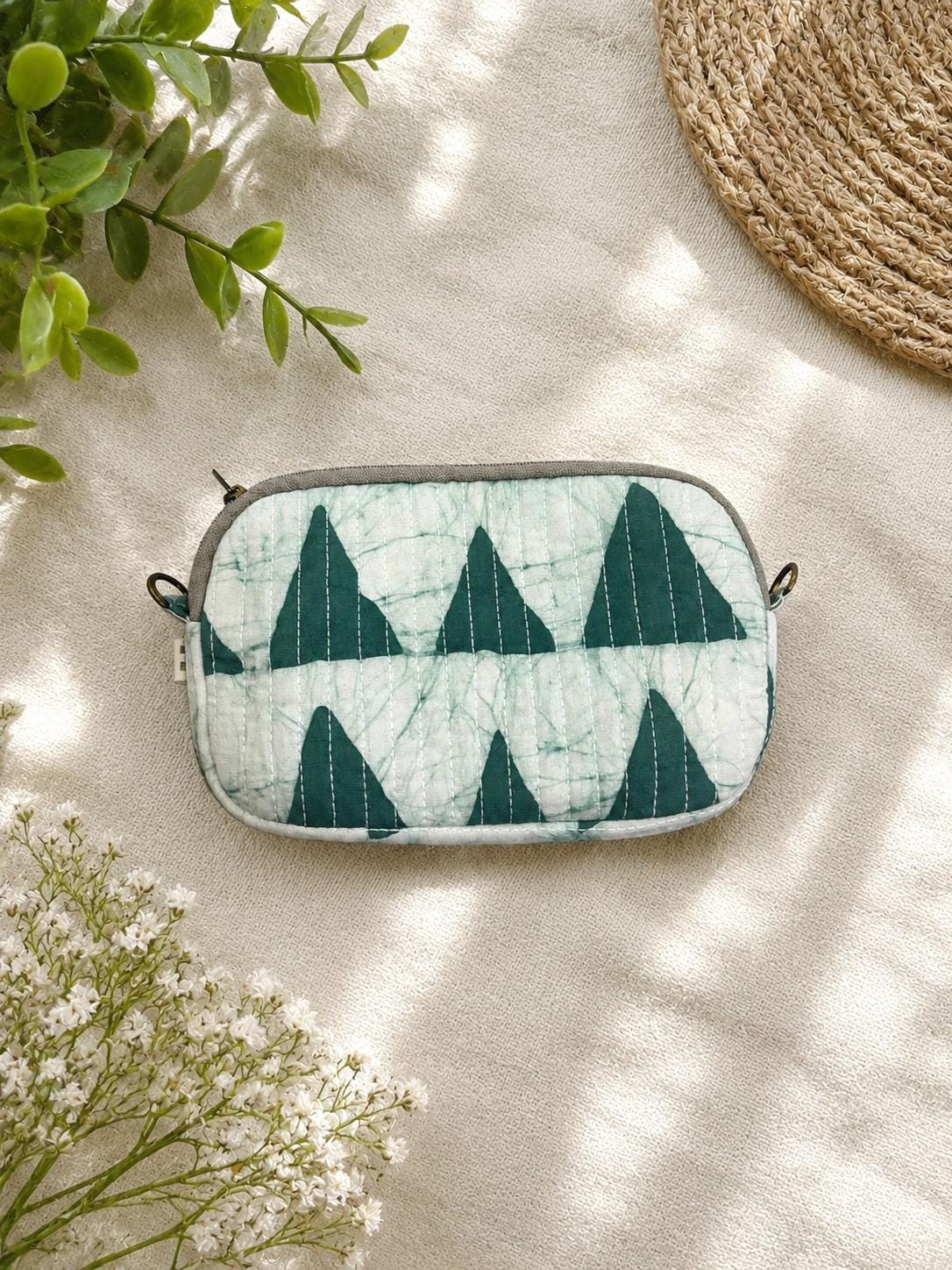 Quilted Block Print Cotton Sling Bag | Crossbody Travel Purse