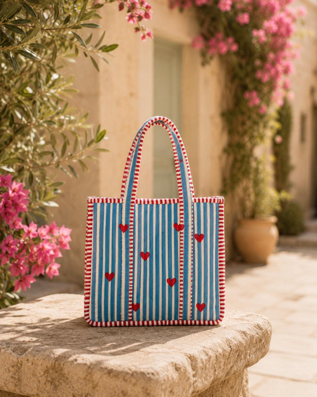 Quilted Cotton Tote Bag | Hand Block Print Shopper, Multicolor, 10x10 inches