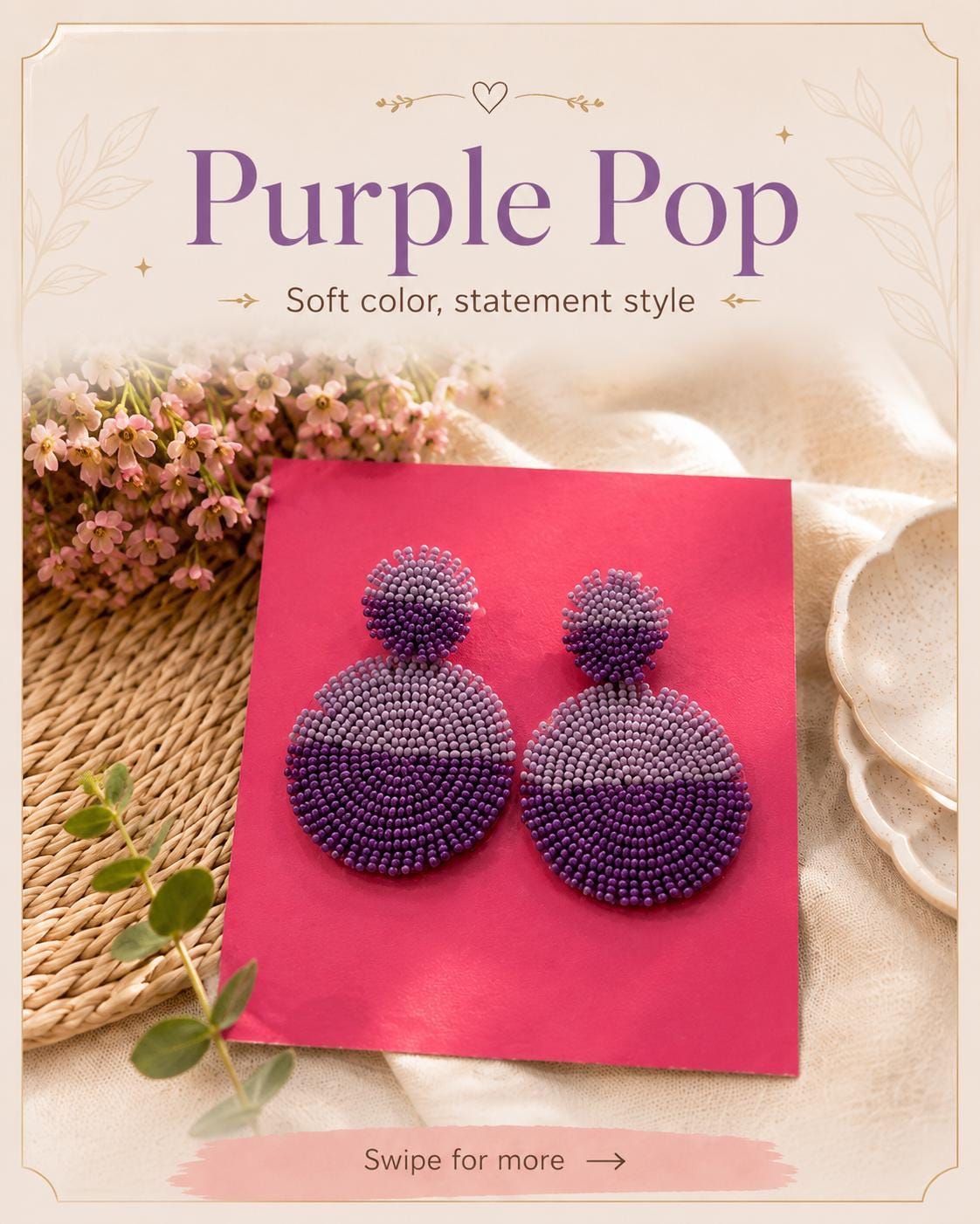Handmade Beaded Statement Earrings| Cactus Charm