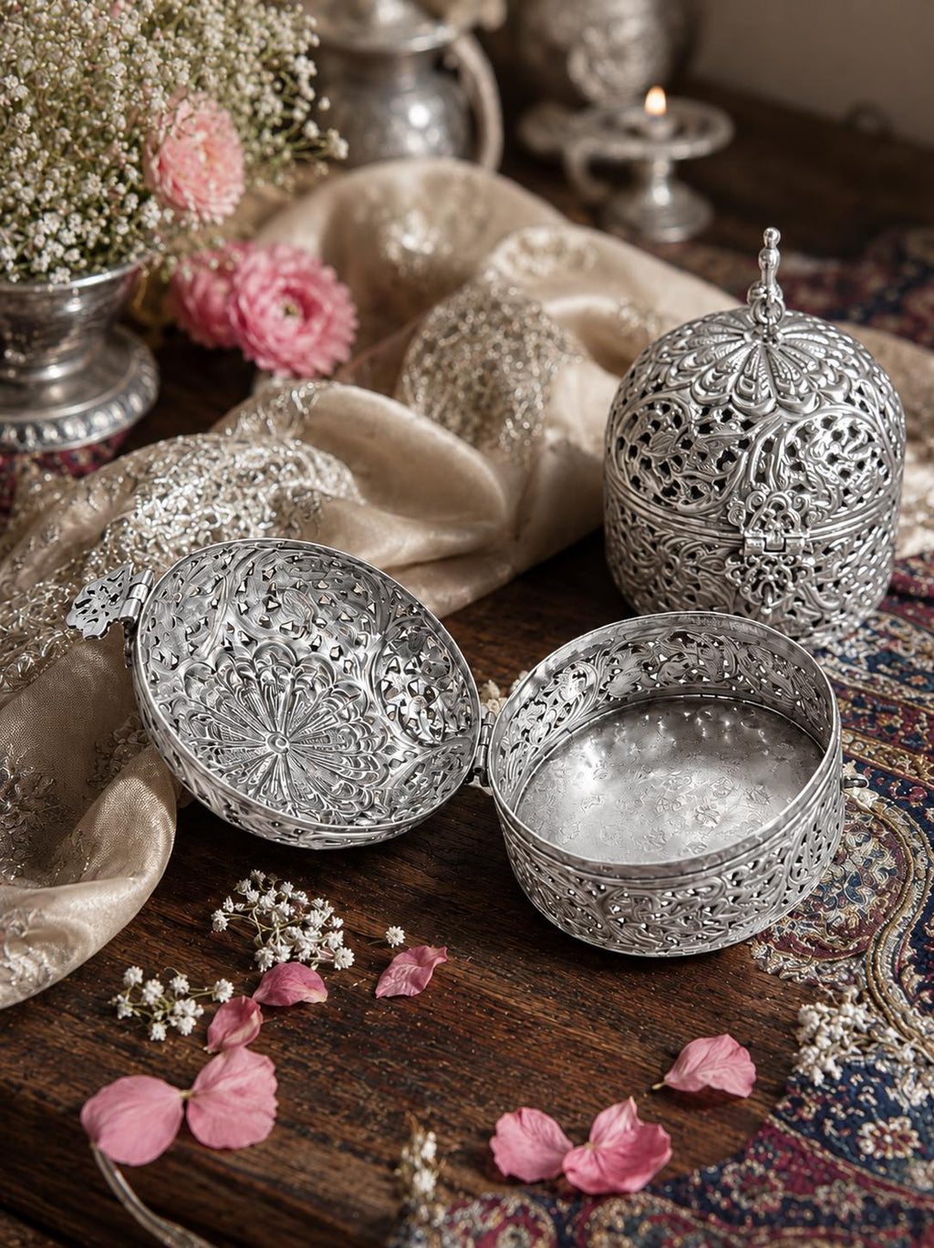 Vintage German Silver Peacock Trinket Box | Ornate Engraved Keepsake Container