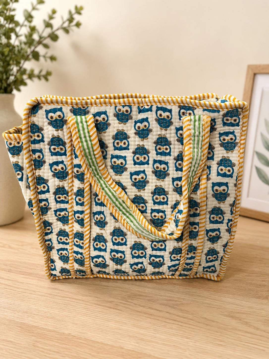 Quilted Cotton Tote Bag | Artisan Block Print Shopper, Eco Friendly Everyday Bag