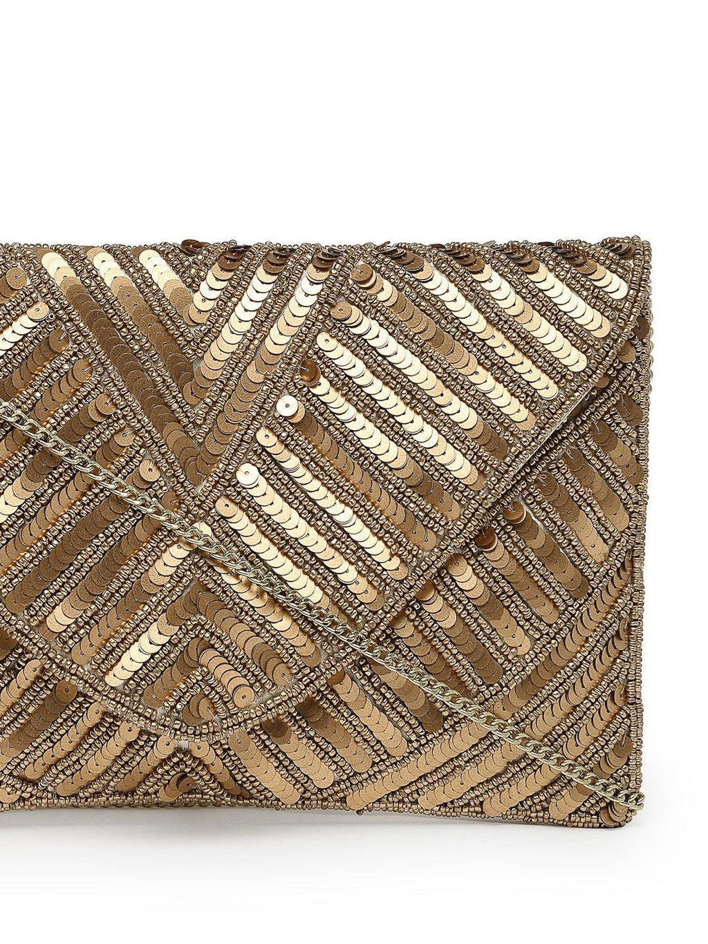 Gold Sequin Chevron Clutch Bag | Beaded Evening Envelope Purse (Handmade)
