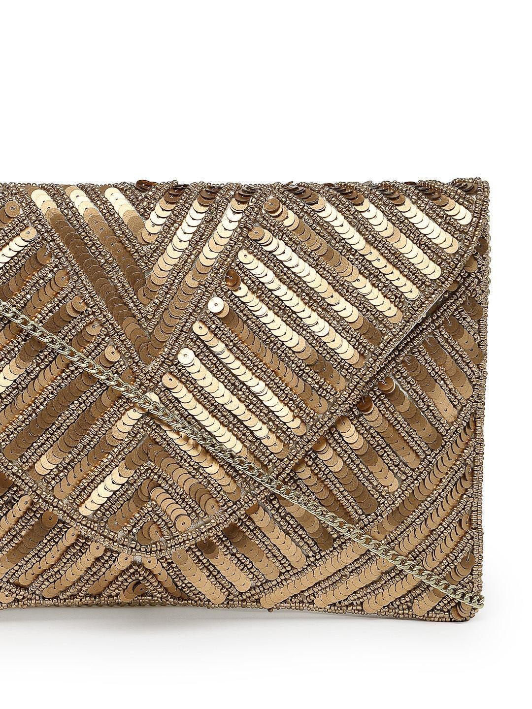 Gold Sequin Chevron Clutch Bag | Beaded Evening Envelope Purse (Handmade)