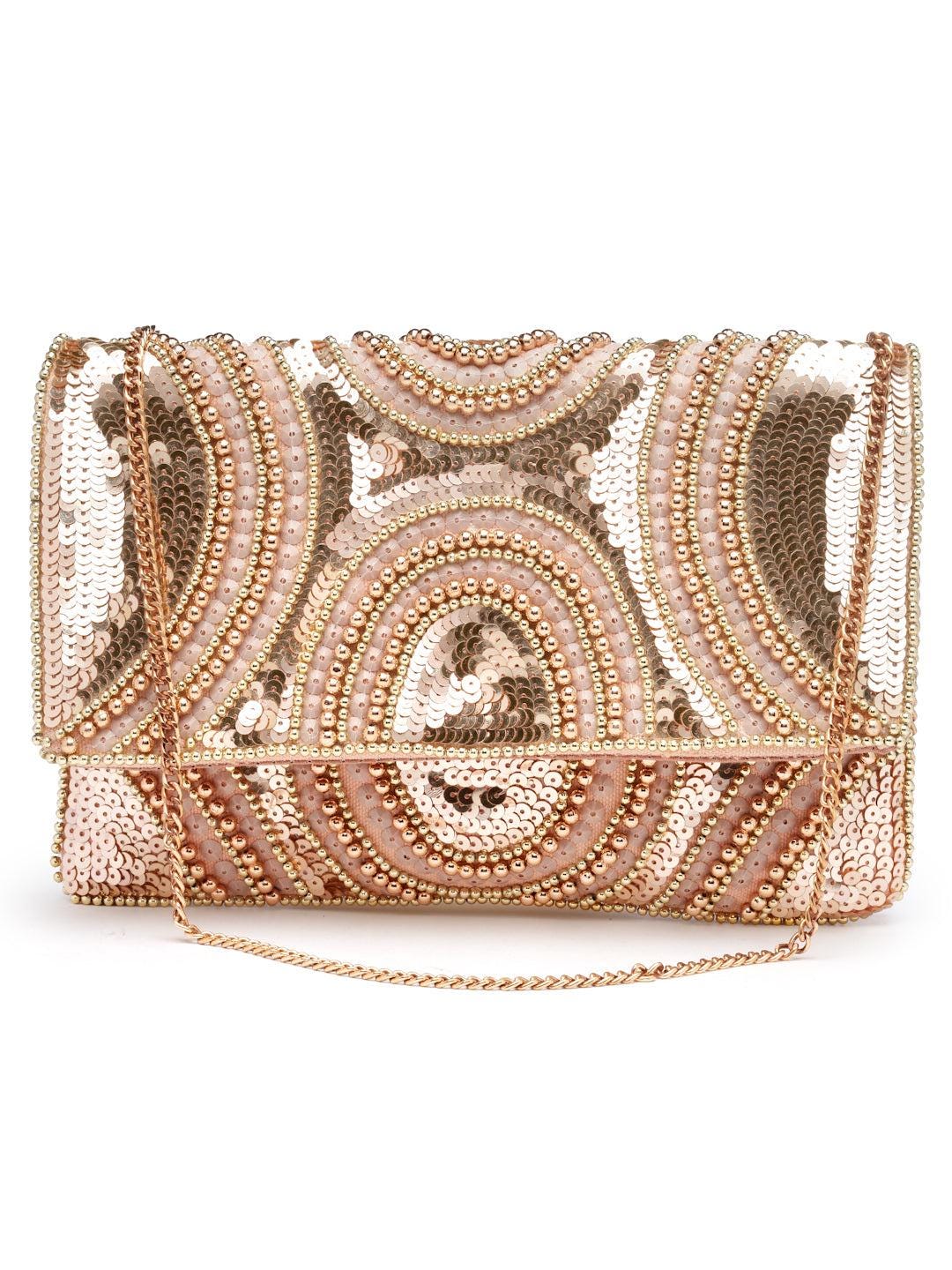 Rose Gold Beaded Clutch | Sequin Evening Bag, Art Deco Geometric Purse
