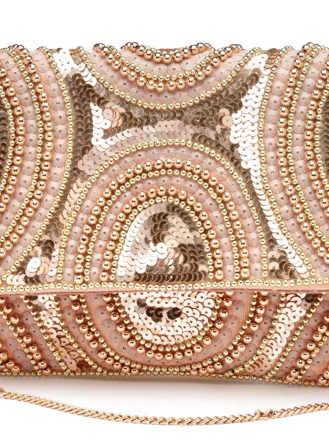 Rose Gold Beaded Clutch | Sequin Evening Bag, Art Deco Geometric Purse