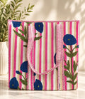Pink Blue Print Tote Bag | Cotton Quilted, Eco Friendly Everyday Bag