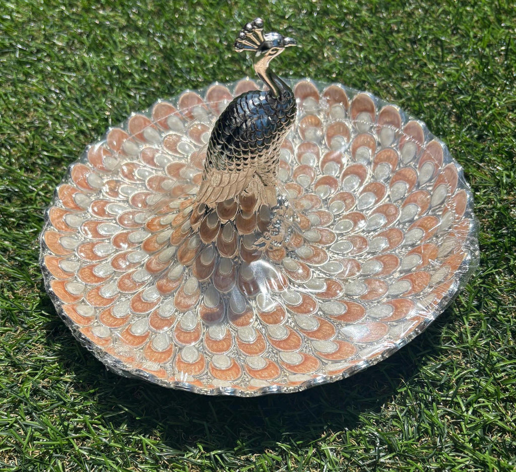 German Silver Peacock Jewelry Tray