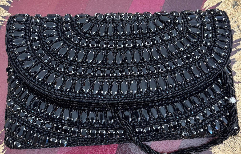 Black Crystal Clutch | Rhinestone Embellished Evening Bag | Bridal Purse