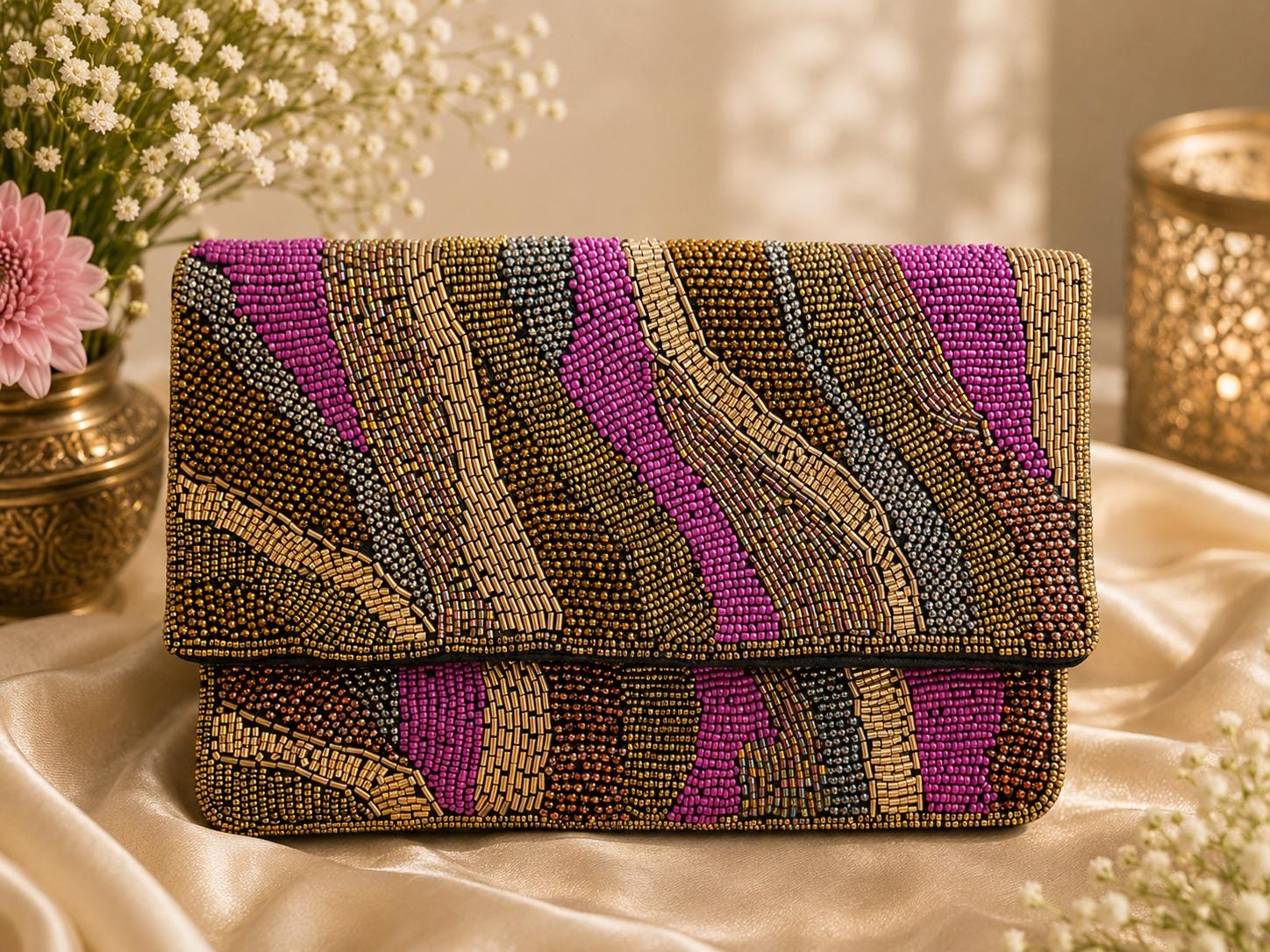 Handmade Beaded Clutch Bag | Multicolor Evening Purse | Wedding Party Envelope Clutch | Bridal & Bridesmaid Gift