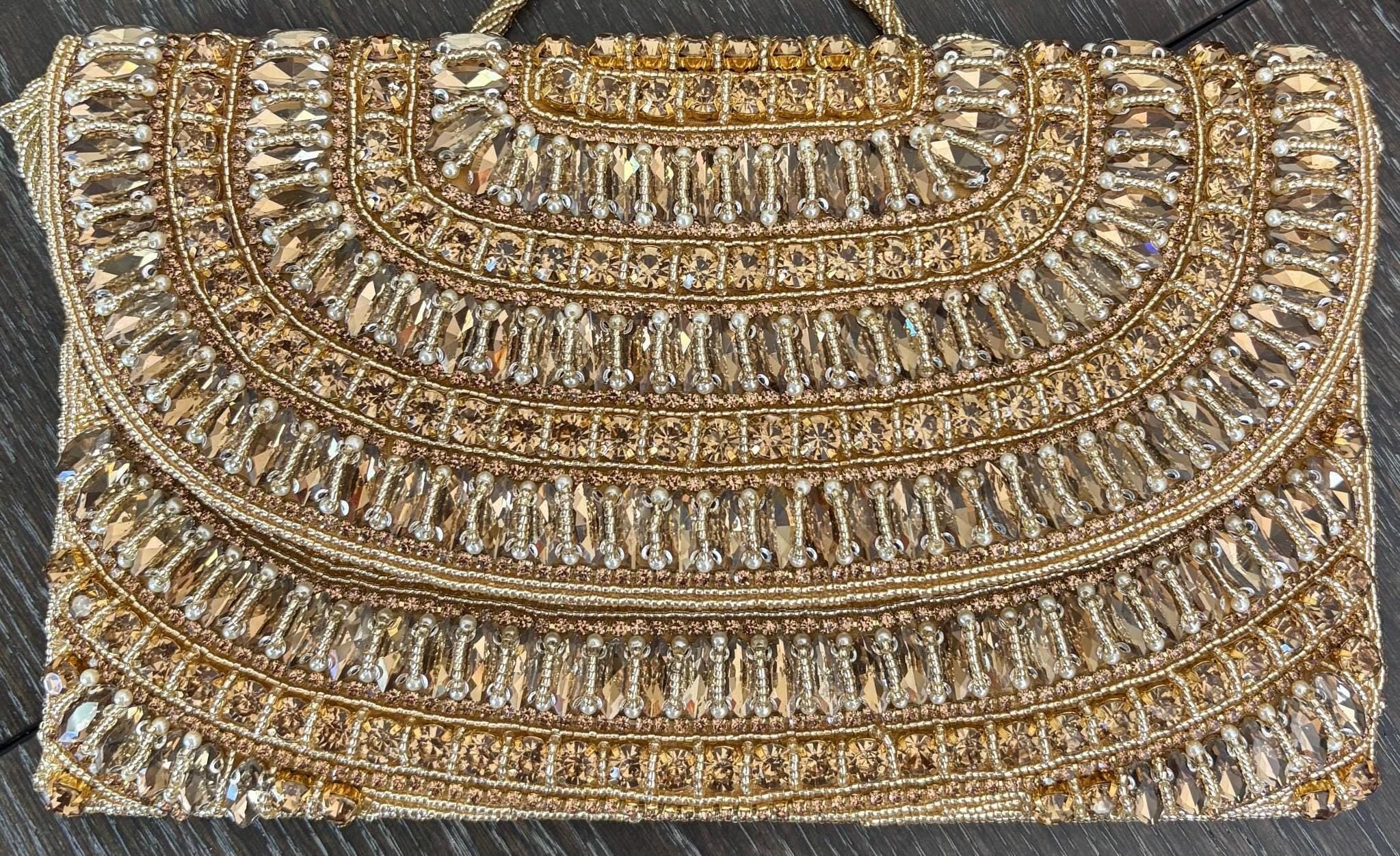Gold Crystal Clutch | Rhinestone Embellished Evening Bag | Bridal Purse