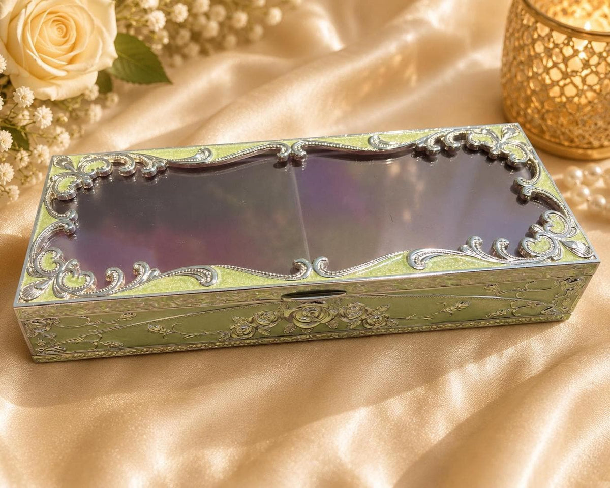 German Silver Peacock Box: Velvet Lined Jewelry Organizer, Decorative Storage