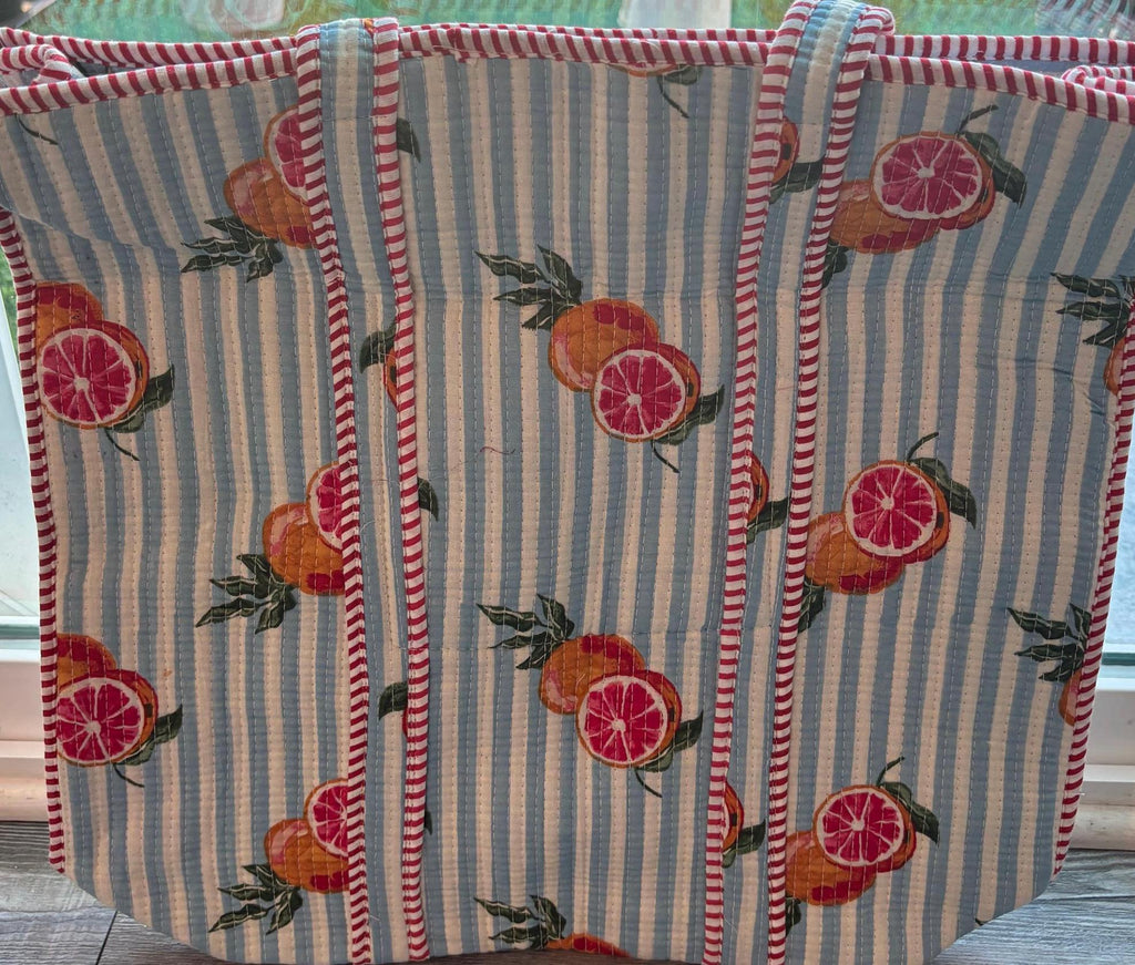 Quilted Cotton Tote Bag | Hand Block Print Shopper, Multicolor, 18*18 inches