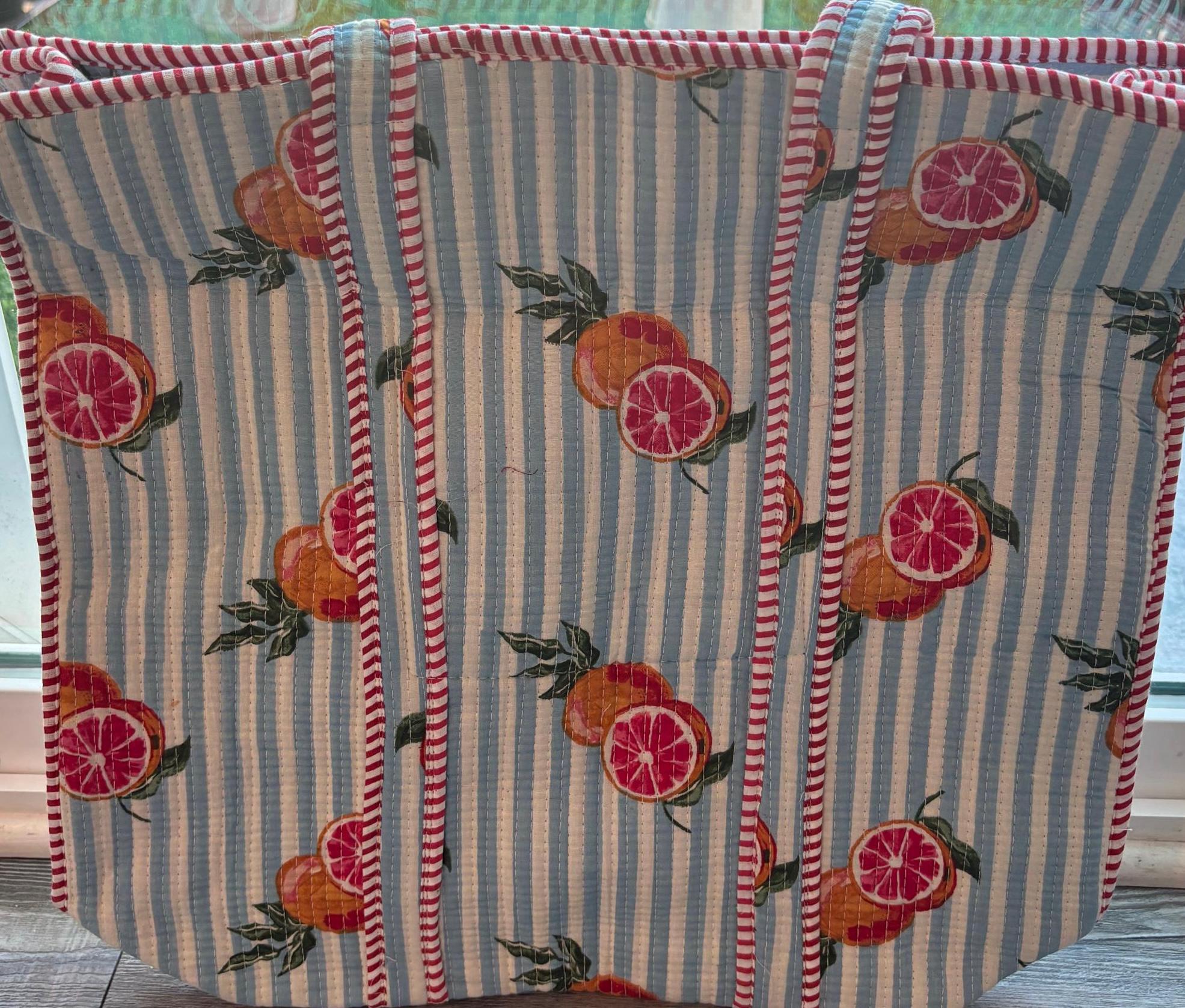 Quilted Cotton Tote Bag | Hand Block Print Shopper, Multicolor, 18*18 inches