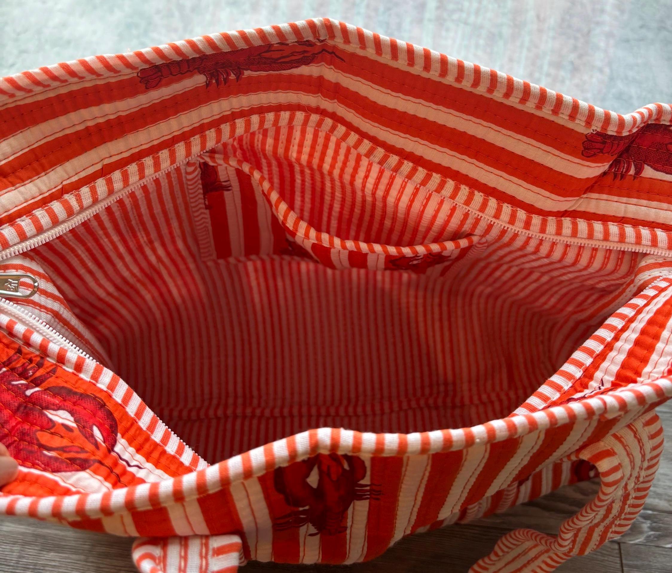 Red Lobster Print Tote Bag | Cotton Quilted, Eco Friendly Everyday Bag