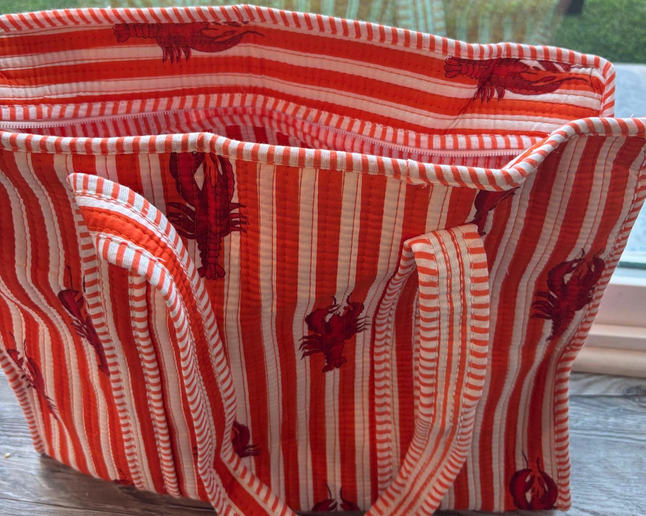 Red Lobster Print Tote Bag | Cotton Quilted, Eco Friendly Everyday Bag