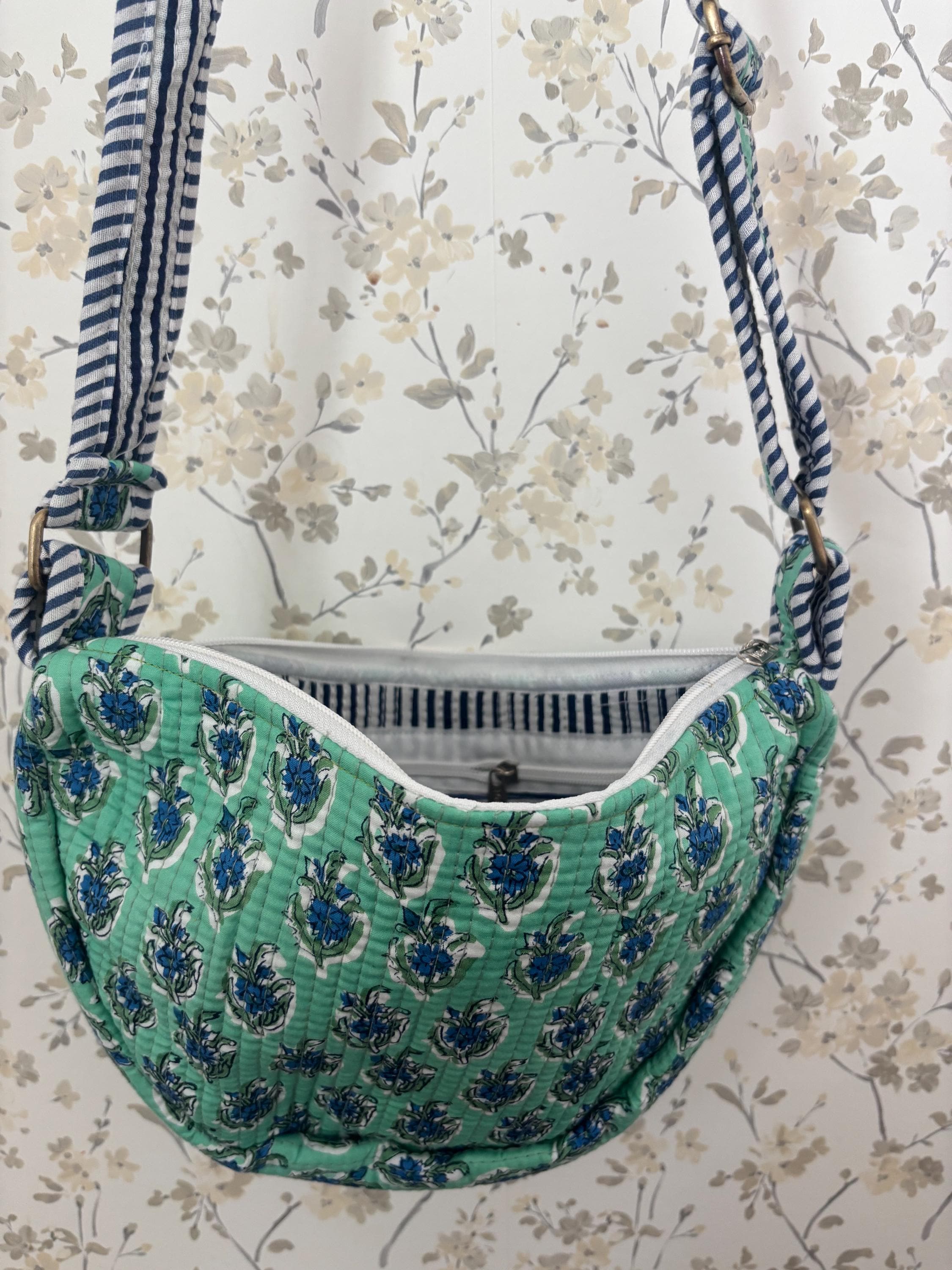 Quilted Cotton Crossbody Bag, Artisan Block Printed Sling Purse